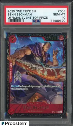 2025 ONE PIECE PROMOS #009 BENN BECKMAN OFFICIAL EVENT TOP PRIZE PSA 10 GEM MINT - Image 1