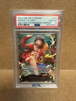 2024 ONE PIECE PROMOS 2ND ANV TOURNAMENT-WINNER #003 MONKEY D. LUFFY PSA 10 - Image 1