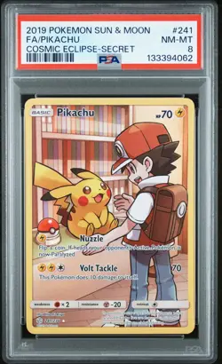 2019 Pokemon Sun Moon Full Art Pikachu Cosmic Eclipse Secret 241/236 PSA 8 - Image 1