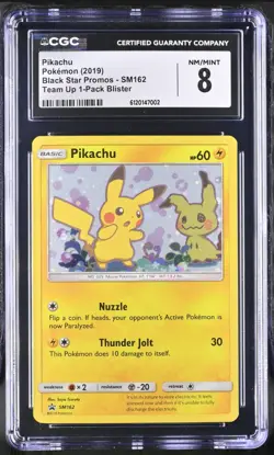Pokemon TCG Team Up PROMO Pikachu #SM162 GRADED CGC 8 - Image 1