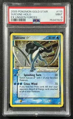 SUICUNE HOLO PSA 9 2005 POKEMON GOLD STAR EX UNSEEN FORCES #115/115 SHINY RARE - Image 1