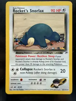 Pokemon Rocket’s Snorlax 33/132 Gym Heroes Rare 2000 WOTC (LP) - Image 1