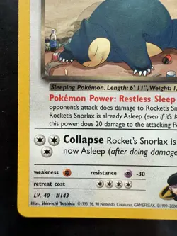 Pokemon Rocket’s Snorlax 33/132 Gym Heroes Rare 2000 WOTC (LP) - Image 4