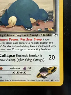 Pokemon Rocket’s Snorlax 33/132 Gym Heroes Rare 2000 WOTC (LP) - Image 5