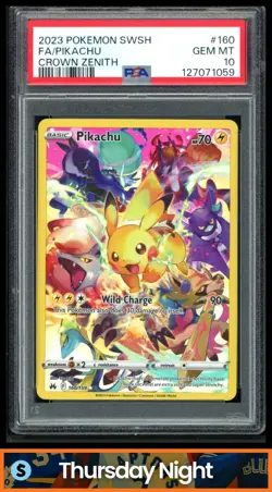 2023 POKEMON SWORD & SHIELD CROWN ZENITH #160/159 PIKACHU FULL ART PSA 10 - Image 1