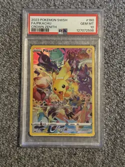 2023 POKEMON SWORD & SHIELD CROWN ZENITH #160 FULL ART/PIKACHU PSA 10 160/159 - Image 1