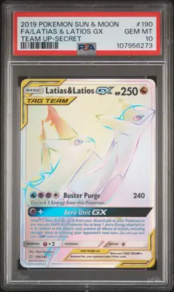 POKEMON 2019 LATIAS & LATIOS GX 190/181 SUN & MOON TEAM UP SECRET RARE PSA 10 - Image 1