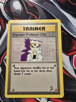 Imposter Professor Oak 102/130 Rare Non-Holo Base 2 Set Pokemon Trainer Card LP - Image 1