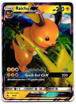 Raichu GX 20/68 - Hidden Fates Rare GX Pokemon TCG Holo - NM Card - Image 1