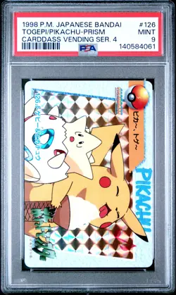 1998 POKEMON JPN BANDAI CARDDASS VENDING SER 4 #126 TOGEPI & PIKACHU-PRISM PSA 9 - Image 1