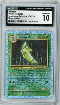 Metapod CGC 10 2002 Pokemon English Legendary Collection Reverse Holo 54/110 - Image 1