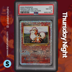2002 POKEMON LEGENDARY COLLECTION #45/110 GROWLITHE REVERSE HOLO PSA 8 - Image 1