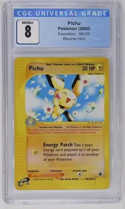 Pokemon Pichu Reverse Holo 58/165 - 2002 Expedition - CGC 8 NM/Mint Blue Label - Image 1