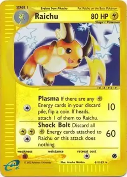 Raichu - 61/165 - Pokemon Expedition Reverse Holo Rare Card MP - Image 1