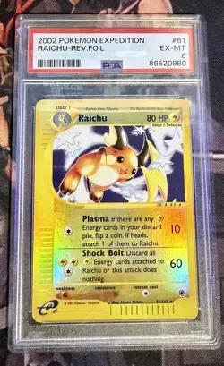 PSA 6 Raichu 61/165 Reverse Holo 2002 Expedition Graded Pokemon Card - Image 1