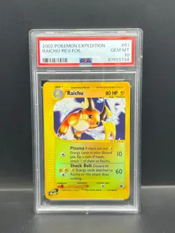 Pokemon PSA 10 GEM MT Raichu 61/165 Expedition Reverse Holo 2002 E-Reader S#5134 - Image 1