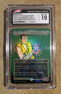 Magic MTG Peter Parker (0232) (Borderless) Spider-Man FOIL CGC Gem Mint 10 - Image 1