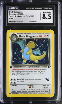 CGC 8.5 Dark Dragonite 2000 Team Rocket 1st Edition 5/82 Holo Pokemon Card - Image 1