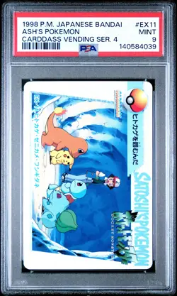 1998 POKEMON JPN BANDAI CARDDASS VENDING SER 4 #EX11 ASH'S POKEMON PSA 9 - Image 1