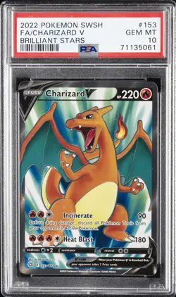 2022 POKEMON SWORD & SHIELD BRILLIANT STARS #153 FULL ART/CHARIZARD V PSA 10 - Image 1