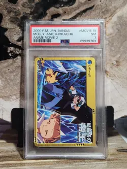 Pokemon PSA 7 NM Molly, Ash, & Pikachu 2000 Bandai Anime Movie 2 (Low Pop) - Image 1