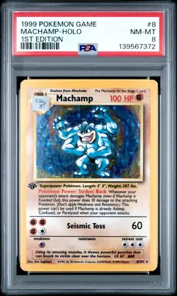 1999 POKEMON BASE SET 1ST EDITION #8 MACHAMP-HOLO PSA 8 - Image 1