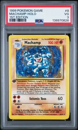 1999 POKEMON BASE SET 1ST EDITION #8 MACHAMP-HOLO PSA 3 - Image 1