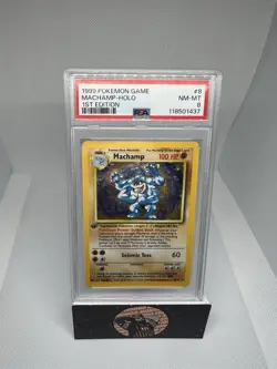 1999 Pokemon Base Set 1st Edition Machamp Holo #8 PSA 8 NM-MT - Image 1