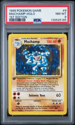 1999 POKEMON BASE SET 1ST EDITION #8 MACHAMP-HOLO PSA 8 - Image 1