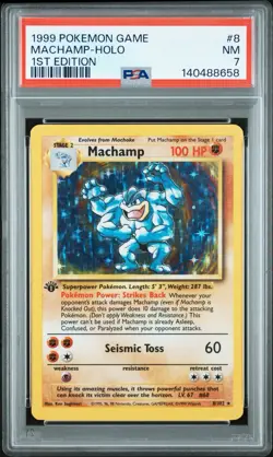 1999 Pokemon TCG Machamp Base Set 8/102 Holo Rare 1st Edition PSA 7 - Image 1