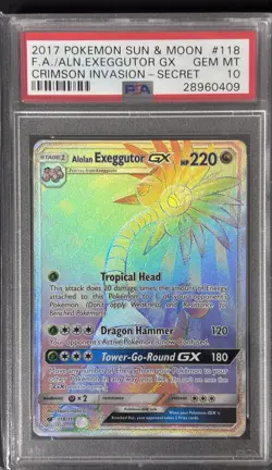 2017 POKEMON SUN & MOON CRIMSON INVASION FA/ALN.EXEGGUTOR GX#118 SECRET PSA10 - Image 1