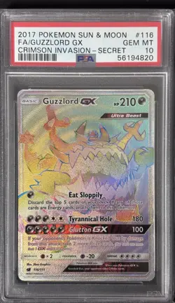 2017 POKEMON SUN & MOON CRIMSON INVASION FA/GUZZLORD GX#116 SECRET PSA10 - Image 1