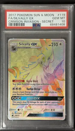 2017 POKEMON SUN & MOON CRIMSON INVASION FA/SILVALLY GX#119 SECRET PSA 10 - Image 1