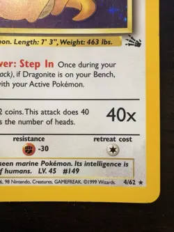 Pokemon Card Fossil Dragonite Holo First Edition #4/62 NM Condition - Image 4