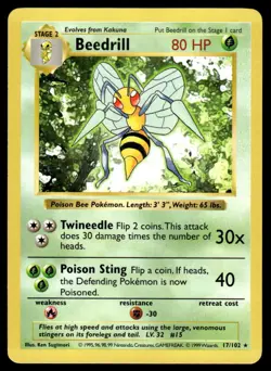 Pokemon TCG Base Set (Shadowless) #17/102 Beedrill NM - Image 1