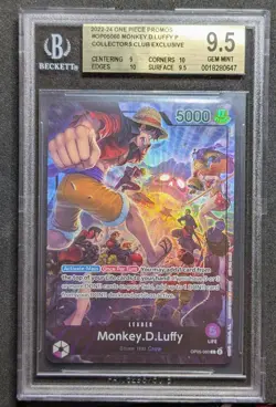 2022-24 ONE PIECE PROMOS COLLECTORS CLUB EXCLUSIVE MONKEY D. LUFFY P BGS 9.5 PSA - Image 1