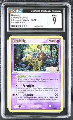 CGC 9 Girafarig 2006 EX Legend Maker 16/92 Reverse Holo Stamped Pokemon Card - Image 1