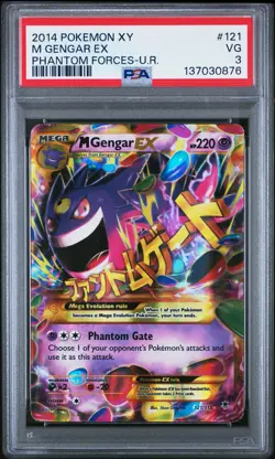 2014 POKEMON XY PHANTOM FORCES ULTRA RARE #121 M GENGAR EX PSA 3 - Image 1