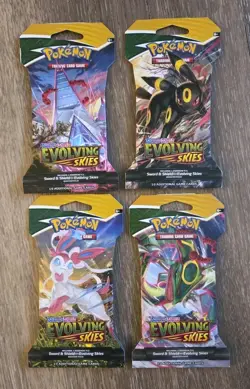 Pokemon Evolving Skies New Sealed Sleeved Blister Booster x4 Packs Full Art Set - Image 1
