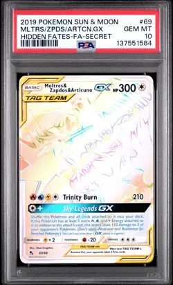 2019 POKEMON SUN & MOON SECRET #69 FULL ART/MOLTRES ZAPDOS & ARTICUNO GX PSA 10 - Image 1