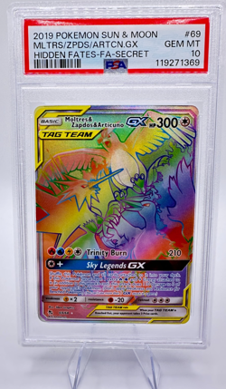 2019 Pokemon S&M Hidden Fates Moltres & Zapdos & Articuno GX #69 | PSA 10 - Image 1