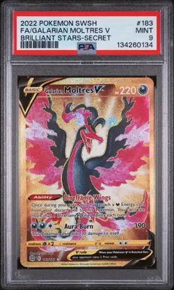 2022 POKEMON SWSH #183 FA/GALARIAN MOLTRES V BRILLIANT STARS-SECRET - PSA 9 MINT - Image 1