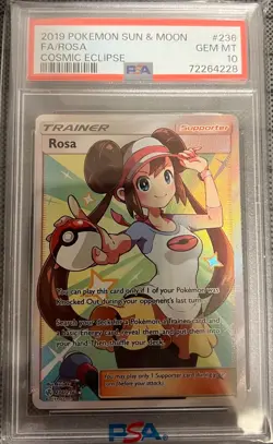 2019 POKEMON SUN & MOON COSMIC ECLIPSE #236/236 ROSA FULL ART PSA 10 - Image 1