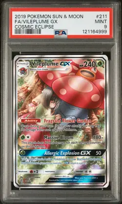 2019 POKEMON SUN & MOON COSMIC ECLIPSE #211 FULL ART/VILEPLUME GX PSA 9 - Image 1