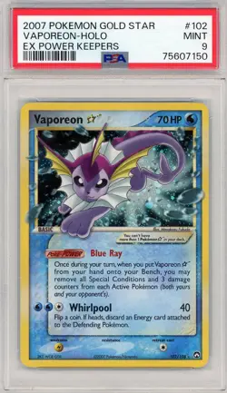 2007 Pokemon Power Keepers Gold Star Vaporeon Holo #102 PSA 9 Mint - Image 1