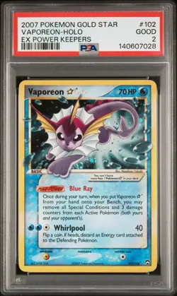 2007 POKEMON EX POWER KEEPERS GOLD STAR #102 VAPOREON-HOLO PSA 2 - Image 1