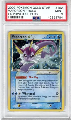 2007 Pokemon Gold Star Ex Power Keepers Vaporeon - Holo #102 PSA Mint 9 - Image 1