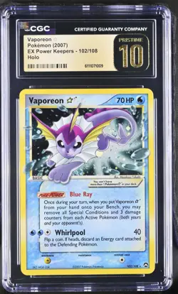 2007 Pokemon Ex Power Keepers Gold STar #102 Vaporeon Holo CGC 10 PRISTINE POP 2 - Image 1