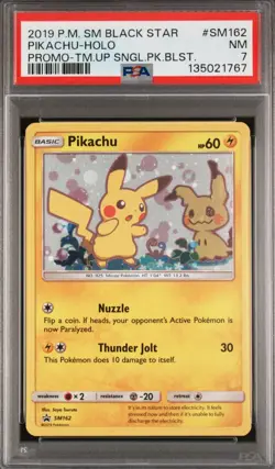 PIKACHU #SM162 HOLO PSA 7 BLACK STAR PROMO TEAM UP BLISTER POKEMON CARD - Image 1