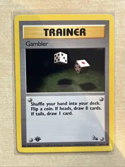 Pokemon TCG Gambler 60/62 Fossil Common Trainer First Edition LP Condition - Image 1